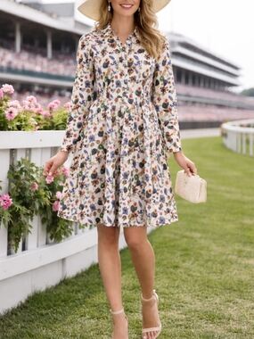 NWT Antonio Melani Cotton Botanical Shirt Dress Retro Preppy 14 Kentucky Derby